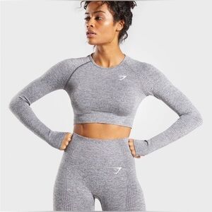 Gymshark Vital Seamless Long Sleeve Crop Top, color Smokey Grey Marl, size XS